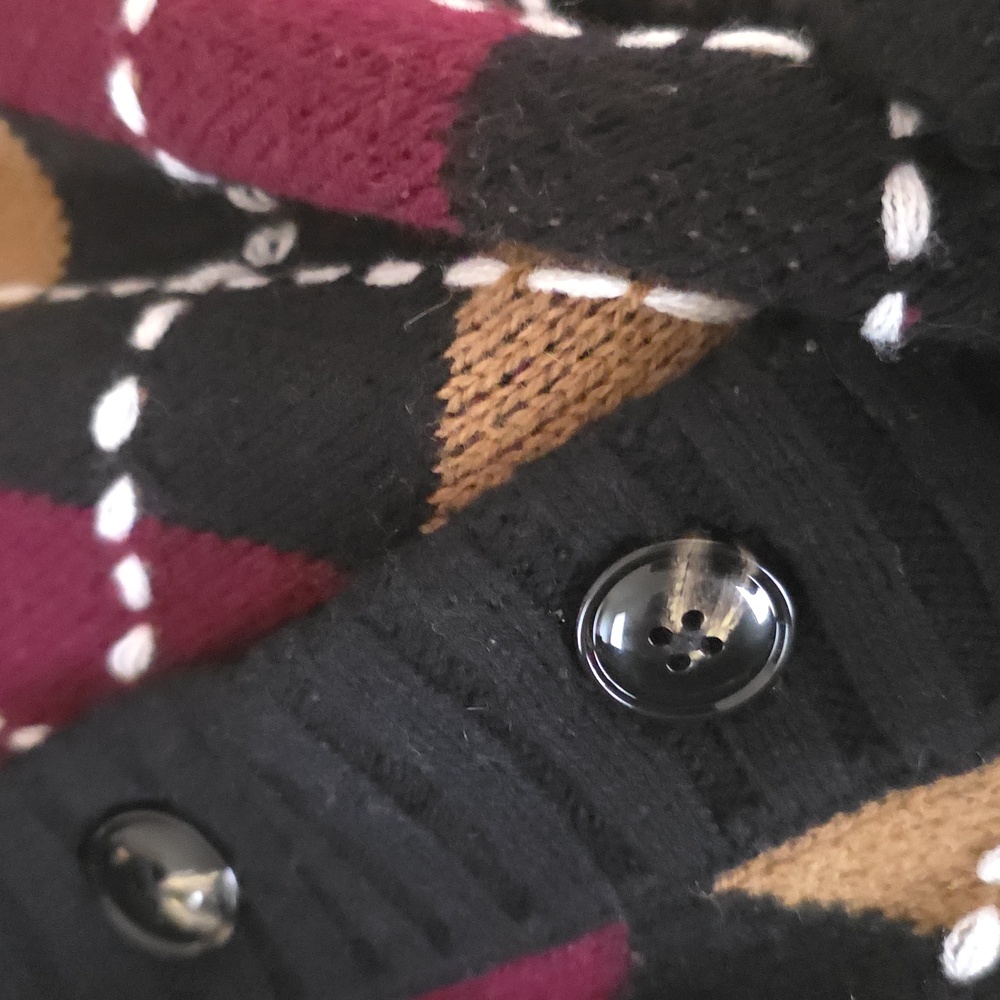 Zara Black Argyle Cardigan Sz Large - Picture 6 of 6